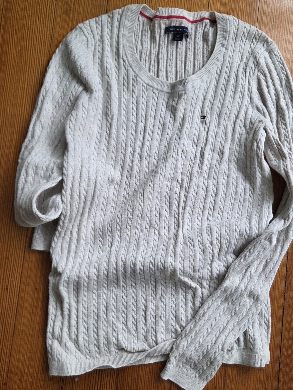 Tommy Hilfiger Cream Cable Knit Crew Sweater